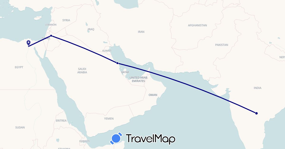 TravelMap itinerary: driving in Egypt, India, Jordan, Saudi Arabia (Africa, Asia)